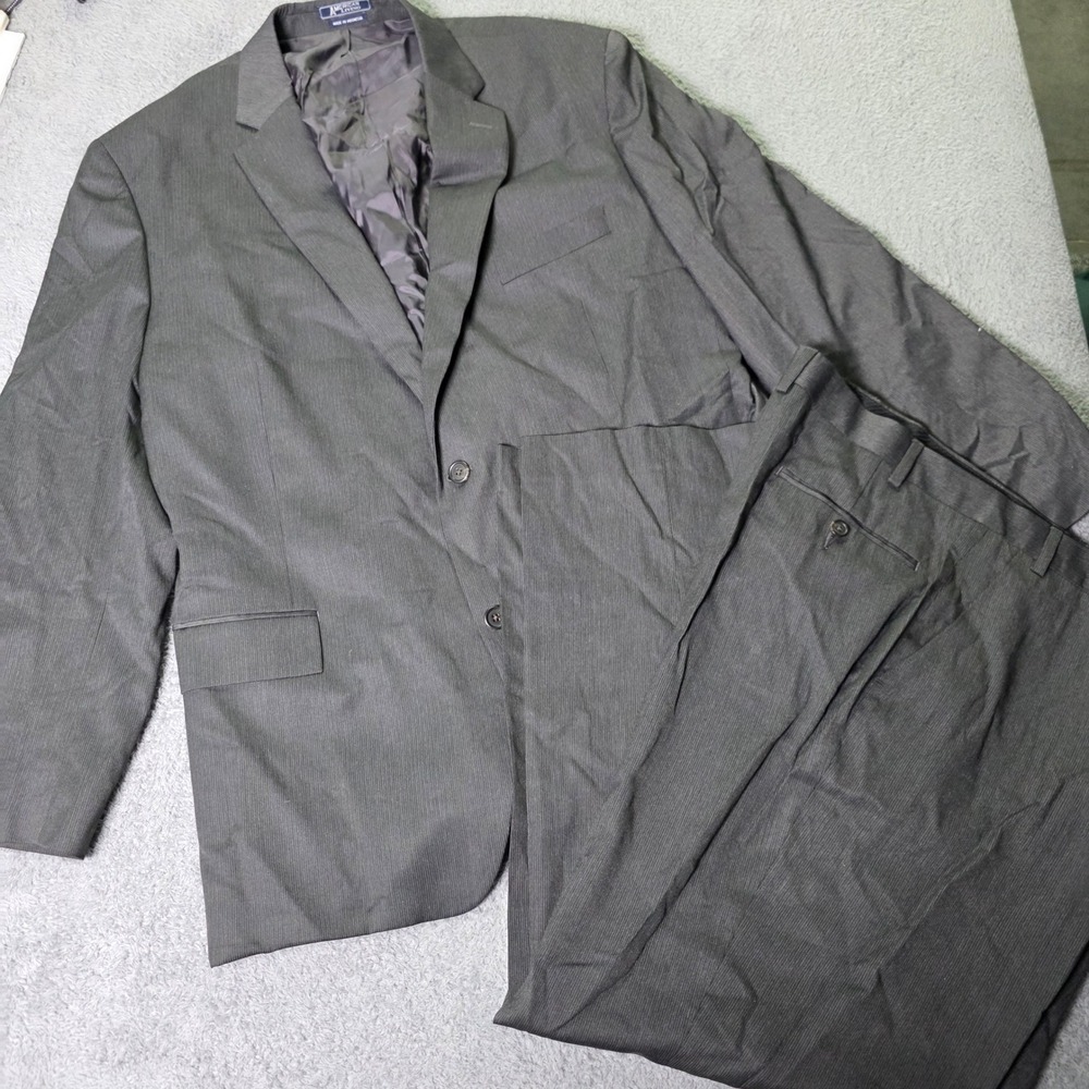 American Living Mens 48R 40W Suit Set Charcoal Gray Pinstripe 2 Button Wool Blnd